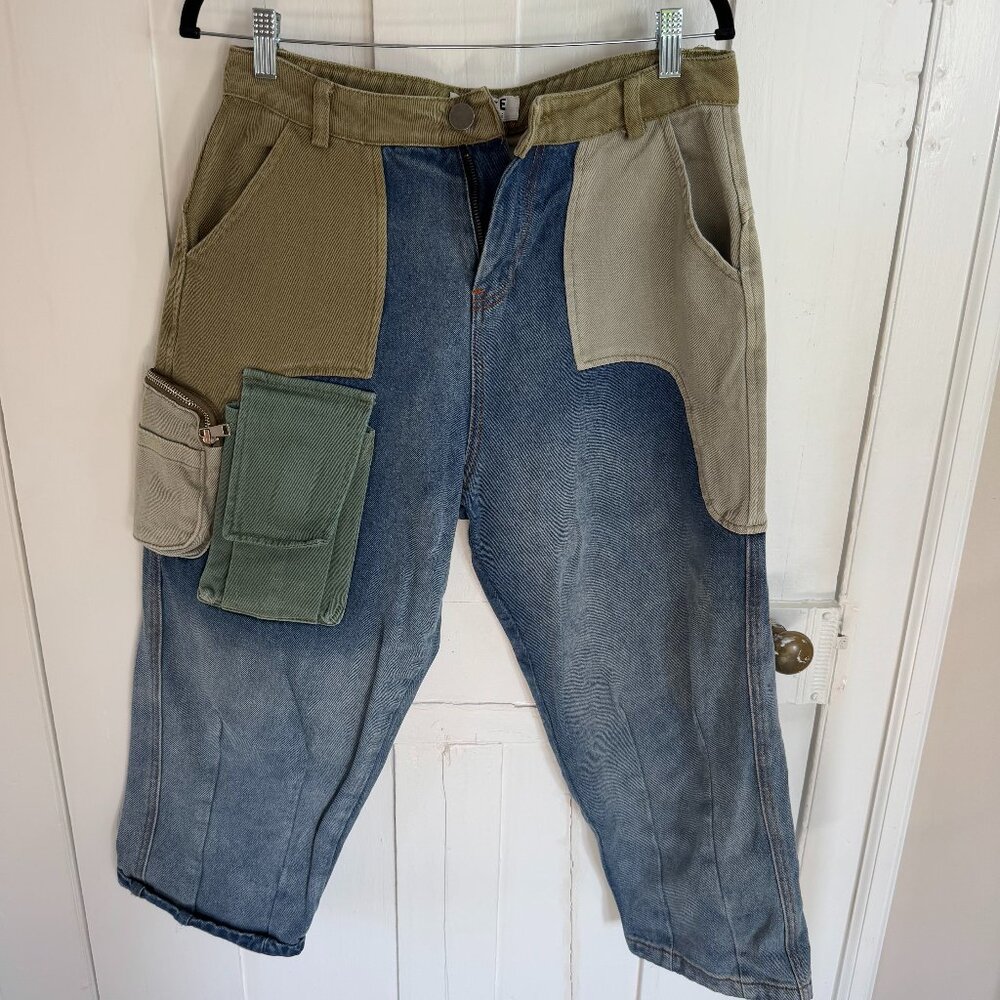 NWOT Trice Boutique Patchwork Baggy Khaki/Cargo Denim